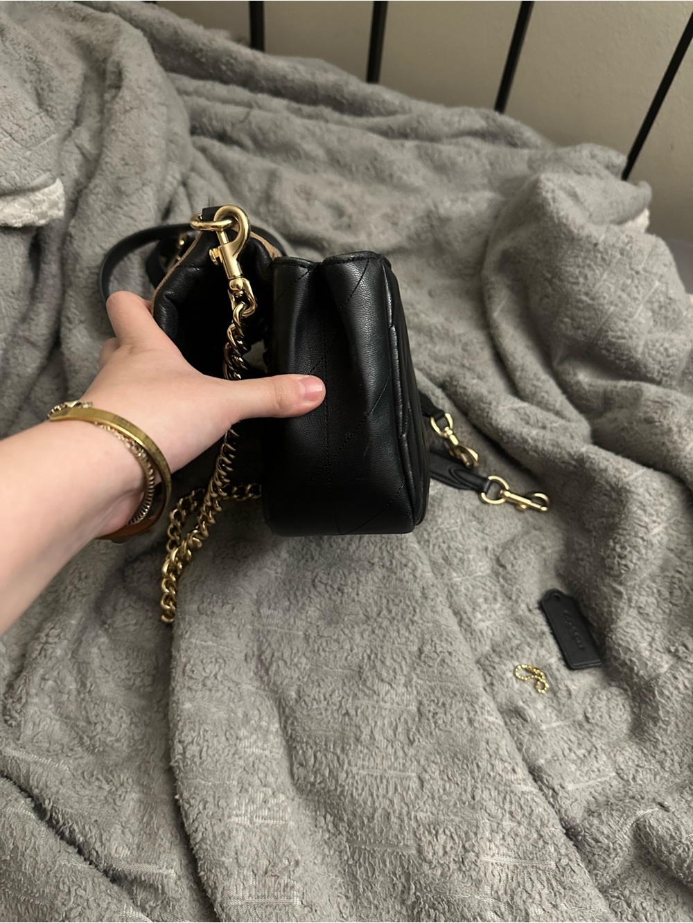 Coach Black Quilted Leather Crossbody with Gold Chain - Picture 5 of 12